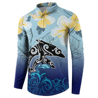 Mother And Baby Dolphins Button Sweatshirt Hawaii Hibiscus DT02 - Polynesian Pride
