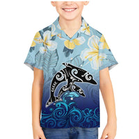 Mother And Baby Dolphins Family Matching Mermaid Dress and Hawaiian Shirt Hawaii Hibiscus DT02 Son's Shirt Blue - Polynesian Pride