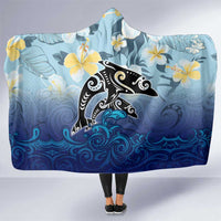 Mother And Baby Dolphins Hooded Blanket Hawaii Hibiscus
