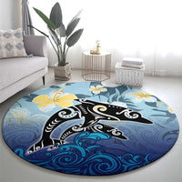 Mother And Baby Dolphins Round Carpet Hawaii Hibiscus DT02 - Polynesian Pride