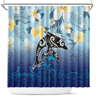 Mother And Baby Dolphins Shower Curtain Hawaii Hibiscus DT02 Blue - Polynesian Pride