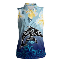 Mother And Baby Dolphins Women Sleeveless Polo Shirt Hawaii Hibiscus DT02 Female Blue - Polynesian Pride