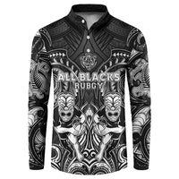 Personalized All Black Button Sweatshirt New Zealand Rugby Mascot Maori