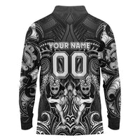 Personalized All Black Long Sleeve Polo Shirt New Zealand Rugby Mascot Maori
