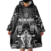 Personalized All Black Wearable Blanket Hoodie New Zealand Rugby Mascot Maori