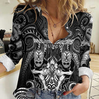 Personalized All Black Women Casual Shirt New Zealand Rugby Mascot Maori DT02 Female Black - Polynesian Pride