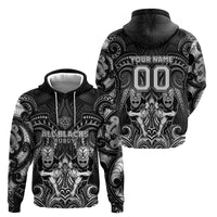 Personalized All Black Zip Hoodie New Zealand Rugby Mascot Maori