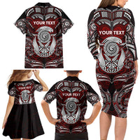 Personalized New Zealand Aotearoa Rugby Family Matching Long Sleeve Bodycon Dress and Hawaiian Shirt Maori Fern Tattoo Art DT02 - Polynesian Pride