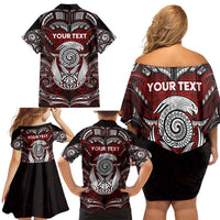 Personalized New Zealand Aotearoa Rugby Family Matching Off Shoulder Short Dress and Hawaiian Shirt Maori Fern Tattoo Art DT02 - Polynesian Pride
