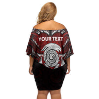 Personalized New Zealand Aotearoa Rugby Family Matching Off Shoulder Short Dress and Hawaiian Shirt Maori Fern Tattoo Art DT02 - Polynesian Pride