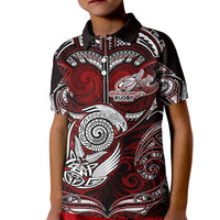 Personalized New Zealand Aotearoa Rugby Kid Polo Shirt Maori Fern Tattoo Art