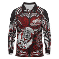 Personalized New Zealand Aotearoa Rugby Long Sleeve Polo Shirt Maori Fern Tattoo Art