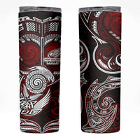 New Zealand Aotearoa Rugby Skinny Tumbler Maori Fern Tattoo Art DT02 Red - Polynesian Pride