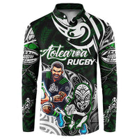Personalized NZ Aotearoa Rugby Button Sweatshirt New Zealand Silver Fern DT02 Green - Polynesian Pride