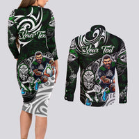 Personalized NZ Aotearoa Rugby Couples Matching Long Sleeve Bodycon Dress and Long Sleeve Button Shirt New Zealand Silver Fern DT02 - Polynesian Pride