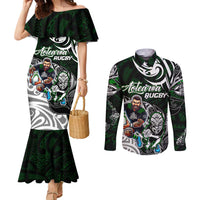 Personalized NZ Aotearoa Rugby Couples Matching Mermaid Dress and Long Sleeve Button Shirt New Zealand Silver Fern DT02 Green - Polynesian Pride