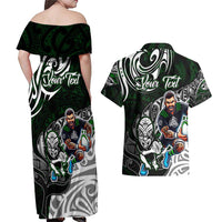 Personalized NZ Aotearoa Rugby Couples Matching Off Shoulder Maxi Dress and Hawaiian Shirt New Zealand Silver Fern DT02 - Polynesian Pride