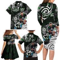 Personalized NZ Aotearoa Rugby Family Matching Long Sleeve Bodycon Dress and Hawaiian Shirt New Zealand Silver Fern DT02 - Polynesian Pride