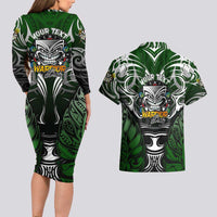 Personalised Warriors Maori Darts Couples Matching Long Sleeve Bodycon Dress and Hawaiian Shirt New Zealand Darts Silver Fern DT02 - Polynesian Pride