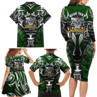 Personalised Warriors Maori Darts Family Matching Long Sleeve Bodycon Dress and Hawaiian Shirt New Zealand Darts Silver Fern DT02 - Polynesian Pride