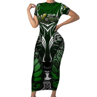Personalised Warriors Maori Darts Family Matching Short Sleeve Bodycon Dress and Hawaiian Shirt New Zealand Darts Silver Fern DT02 Mom's Dress Green - Polynesian Pride