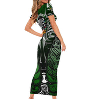 Personalised Warriors Maori Darts Family Matching Short Sleeve Bodycon Dress and Hawaiian Shirt New Zealand Darts Silver Fern DT02 - Polynesian Pride