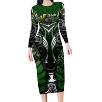 Personalised Warriors Maori Darts Long Sleeve Bodycon Dress New Zealand Darts Silver Fern