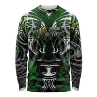 Personalised Warriors Maori Darts Long Sleeve Shirt New Zealand Darts Silver Fern DT02 Unisex Green - Polynesian Pride