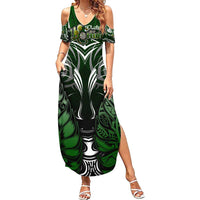 Personalised Warriors Maori Darts Summer Maxi Dress New Zealand Darts Silver Fern DT02 Women Green - Polynesian Pride