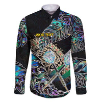 Personalised New Zealand Darts Family Matching Off The Shoulder Long Sleeve Dress and Hawaiian Shirt NZ Paua Shell Maori Fern