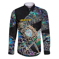 Personalised New Zealand Darts Family Matching Puletasi and Hawaiian Shirt NZ Paua Shell Maori Fern