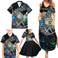 Personalised New Zealand Darts Family Matching Summer Maxi Dress and Hawaiian Shirt NZ Paua Shell Maori Fern