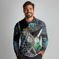 Personalised New Zealand Darts Long Sleeve Polo Shirt NZ Paua Shell Maori Fern