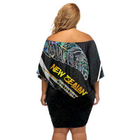 Personalised New Zealand Darts Off Shoulder Short Dress NZ Paua Shell Maori Fern