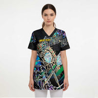 Personalised New Zealand Darts Scrub Top NZ Paua Shell Maori Fern - Polynesian Pride