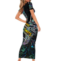 Personalised New Zealand Darts Short Sleeve Bodycon Dress NZ Paua Shell Maori Fern DT02 - Polynesian Pride