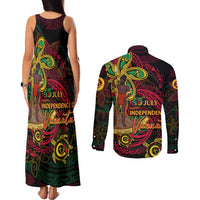 Custom Vanuatu 45th Independence Anniversary Couples Matching Tank Maxi Dress and Long Sleeve Button Shirt Flower Melanesian Namele Turtle - Polynesian Pride