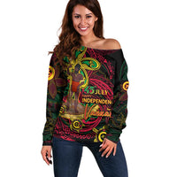 Custom Vanuatu 45th Independence Anniversary Off Shoulder Sweater Flower Melanesian Namele Turtle - Polynesian Pride