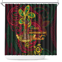 Vanuatu 45th Independence Anniversary Shower Curtain Flower Melanesian Namele Turtle DT02 Black - Polynesian Pride