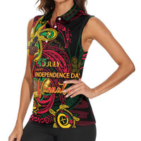Custom Vanuatu 45th Independence Anniversary Women Sleeveless Polo Shirt Flower Melanesian Namele Turtle - Polynesian Pride