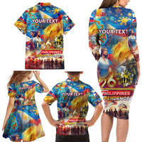 Custom The Philippines 126th Independence Anniversary Family Matching Long Sleeve Bodycon Dress and Hawaiian Shirt Art Style - Polynesian Pride