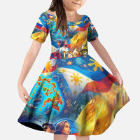 Custom The Philippines 126th Independence Anniversary Family Matching Off Shoulder Maxi Dress and Hawaiian Shirt Art Style DT02 Daughter's Dress Art - Polynesian Pride