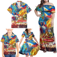 Custom The Philippines 126th Independence Anniversary Family Matching Off Shoulder Maxi Dress and Hawaiian Shirt Art Style DT02 - Polynesian Pride