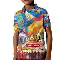 Custom The Philippines 126th Independence Anniversary Kid Polo Shirt Art Style - Polynesian Pride
