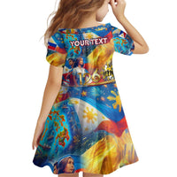 Custom The Philippines 126th Independence Anniversary Kid Short Sleeve Dress Art Style - Polynesian Pride