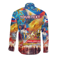 Custom The Philippines 126th Independence Anniversary Long Sleeve Button Shirt Art Style - Polynesian Pride