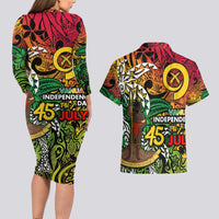 Personalized Vanuatu 45th Independence Anniversary Couples Matching Long Sleeve Bodycon Dress and Hawaiian Shirt Melanesian Pattern Reggae - Polynesian Pride