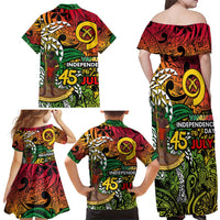 Personalized Vanuatu 45th Independence Anniversary Family Matching Off Shoulder Maxi Dress and Hawaiian Shirt Melanesian Pattern Reggae - Polynesian Pride