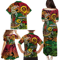 Personalized Vanuatu 45th Independence Anniversary Family Matching Puletasi and Hawaiian Shirt Melanesian Pattern Reggae - Polynesian Pride