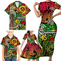 Personalized Vanuatu 45th Independence Anniversary Family Matching Short Sleeve Bodycon Dress and Hawaiian Shirt Melanesian Pattern Reggae - Polynesian Pride